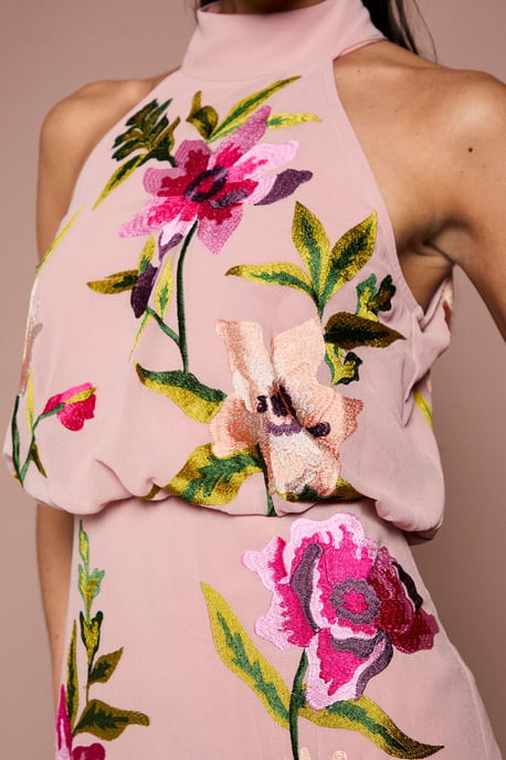 High Neck Midi Dress With Floral Embroidery - Image 5