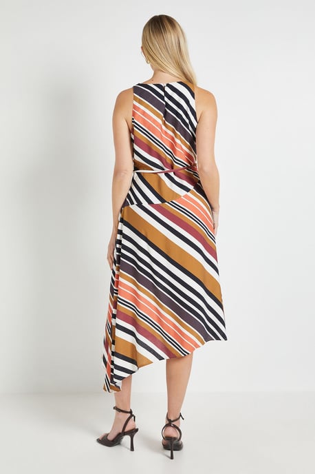 Petite Stripe Asymmetric Midi Dress - Image 3