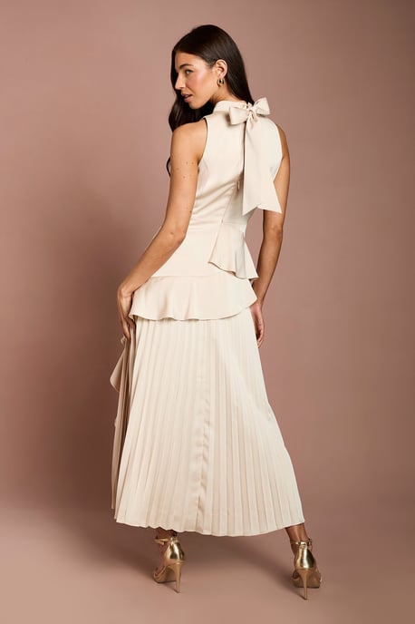 Sleeveless Ruffle Pleat Satin Back Crepe Dress - Image 3