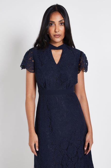 Petite Lace Tie Neck Midi Dress - Image 2