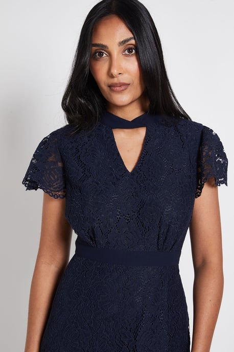 Petite Lace Tie Neck Midi Dress - Image 4