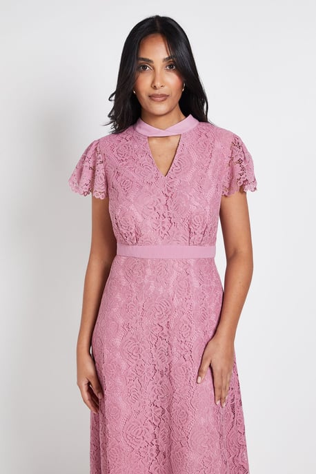 Petite Lace Tie Neck Midi Dress - Image 2