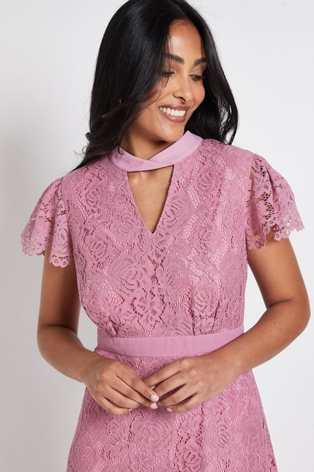 Petite Lace Tie Neck Midi Dress - Image 4