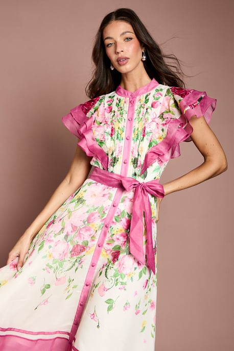 Ruffle Shoulder Floral Midi Dress - Image 2