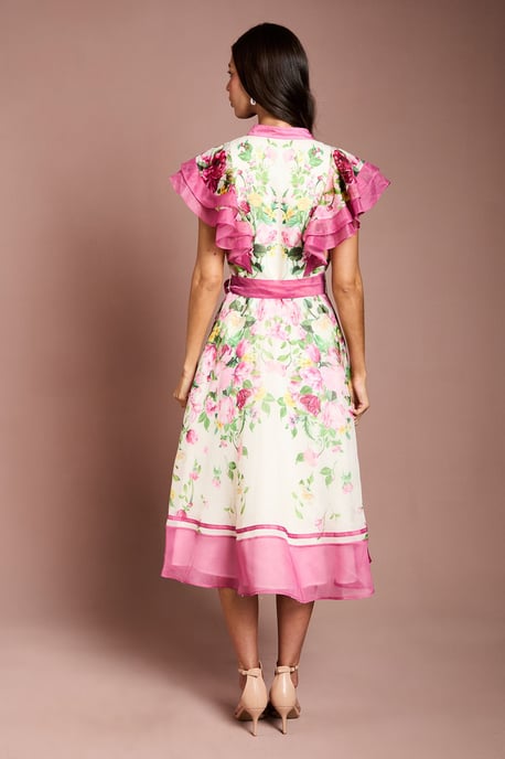 Ruffle Shoulder Floral Midi Dress - Image 3