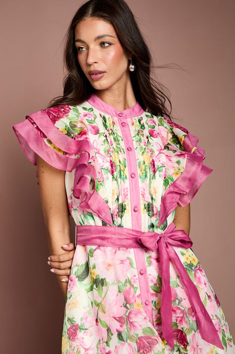 Ruffle Shoulder Floral Midi Dress - Image 4