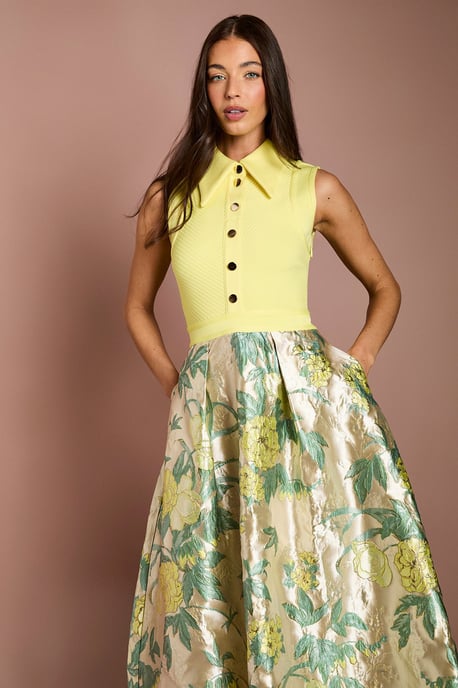 Bandage Bodice Jacquard Skirt Midi Shirt Dress - Image 2