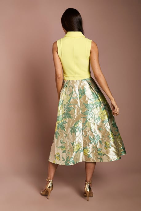 Bandage Bodice Jacquard Skirt Midi Shirt Dress - Image 3
