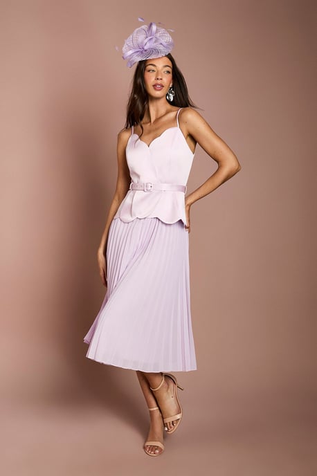 Scallop Detail Pleated Midi Dress - Image 1