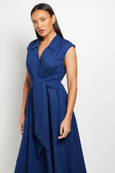 Linen Blend Belted Midi Dress - Image 2