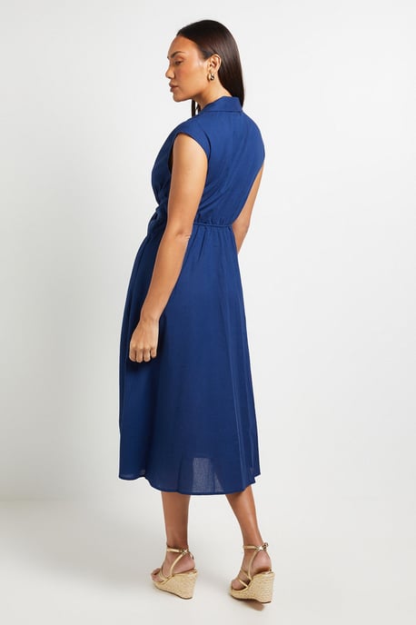 Linen Blend Belted Midi Dress - Image 3