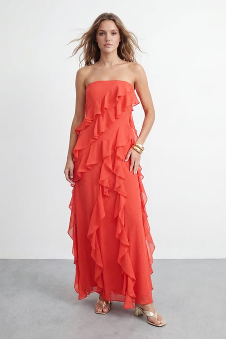 Bandeau Layered Ruffle Maxi Dress - Image 1