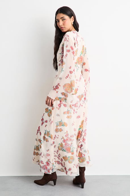Chiffon Bohemian Button Through Floral Maxi Dress - Image 3
