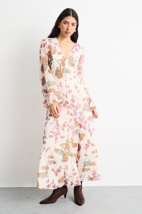 Chiffon Bohemian Button Through Floral Maxi Dress - Image 4