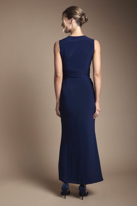 Wrap Front Pleat Waist Maxi Bridesmaid Dress - Image 3