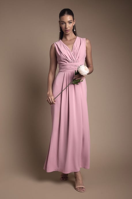 Wrap Front Pleat Waist Maxi Bridesmaid Dress - Image 1