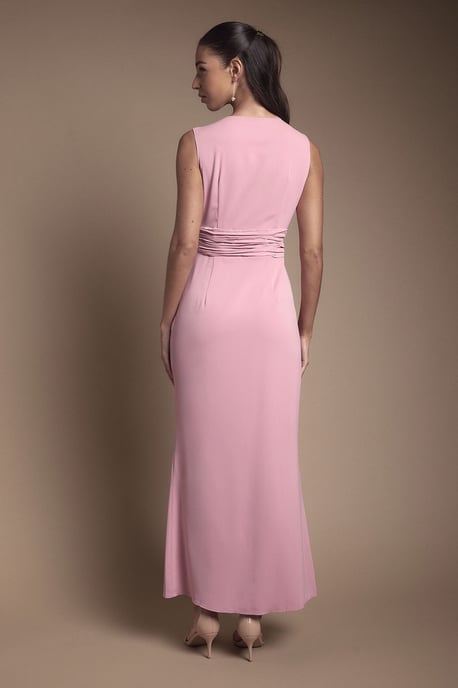 Wrap Front Pleat Waist Maxi Bridesmaid Dress - Image 3