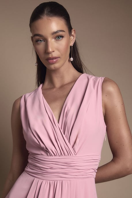 Wrap Front Pleat Waist Maxi Bridesmaid Dress - Image 4