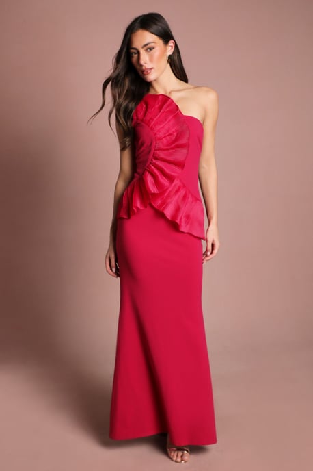Pleated Front One Shoulder Gown - Image 1