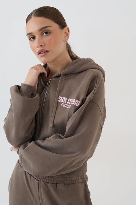 DSGN Studio Applique Boxy Crop Zip Through Hoodie - Image 3