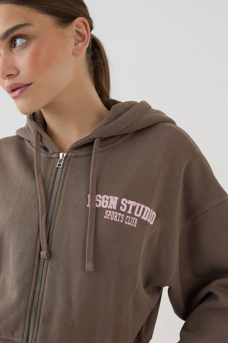DSGN Studio Applique Boxy Crop Zip Through Hoodie - Image 4