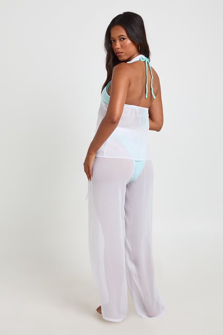 Ruffle Detail Halter Neck Tie Front Beach Top - Image 2