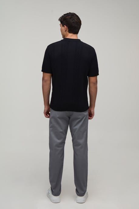 Regular Fit Cotton Blend Cable Knitted Polo - Image 2