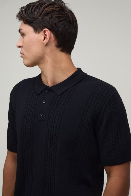 Regular Fit Cotton Blend Cable Knitted Polo - Image 3