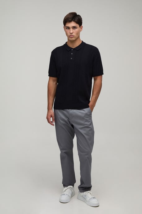Regular Fit Cotton Blend Cable Knitted Polo - Image 4
