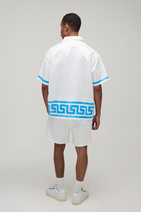 Oversized Short Sleeve Abstract Boarder Print Satin Shirt & Short Set - Image 2