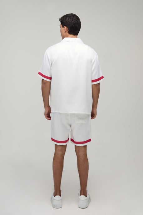 Oversized Half Sleeve Boarder Print Satin Shirt & Short Set - Image 2