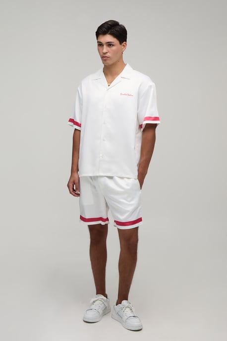 Oversized Half Sleeve Boarder Print Satin Shirt & Short Set - Image 4