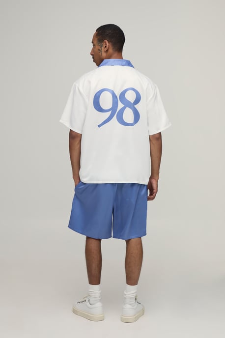 Oversized Half Sleeve Edition Sports Print Satin Shirt & Short Set - Image 2