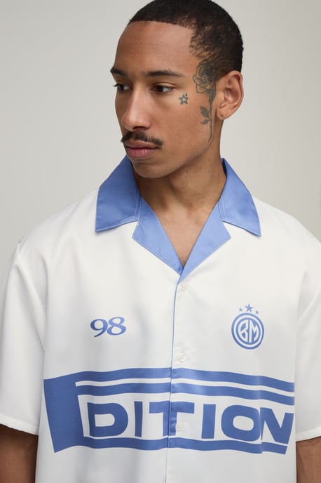 Oversized Half Sleeve Edition Sports Print Satin Shirt & Short Set - Image 3