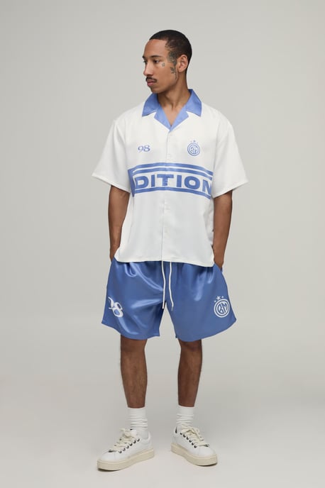 Oversized Half Sleeve Edition Sports Print Satin Shirt & Short Set - Image 4