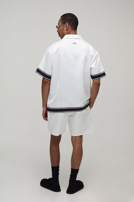 Oversized Half Sleeve Off Season Print Satin Shirt & Short Set - Image 2