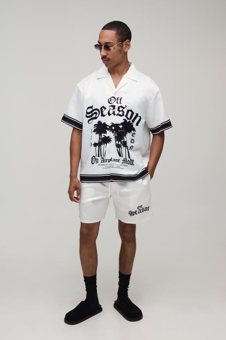Oversized Half Sleeve Off Season Print Satin Shirt & Short Set - Image 4