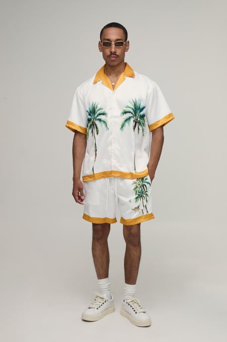 Oversized Half Sleeve Location Print Satin Shirt & Short Set - Image 4