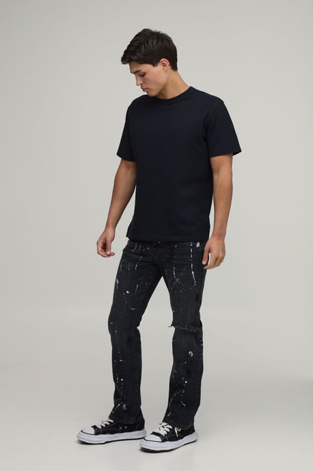 Ripped Knee Paint Splatter Flared Jeans - Image 3
