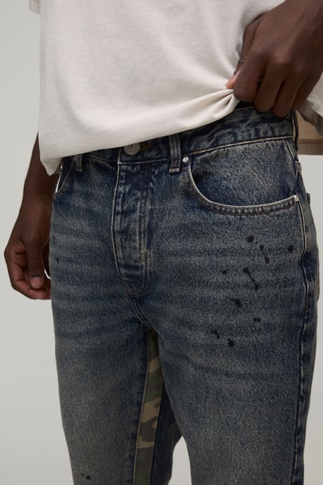 Washed Camo Gusset Stacked Flared Jeans - Image 3