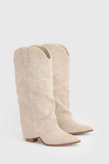 Fold Over Ruched Calf High Western Boots - Image 3
