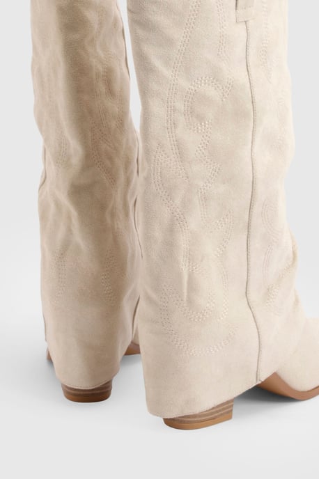 Fold Over Ruched Calf High Western Boots - Image 4