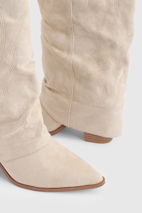Fold Over Ruched Calf High Western Boots - Image 6