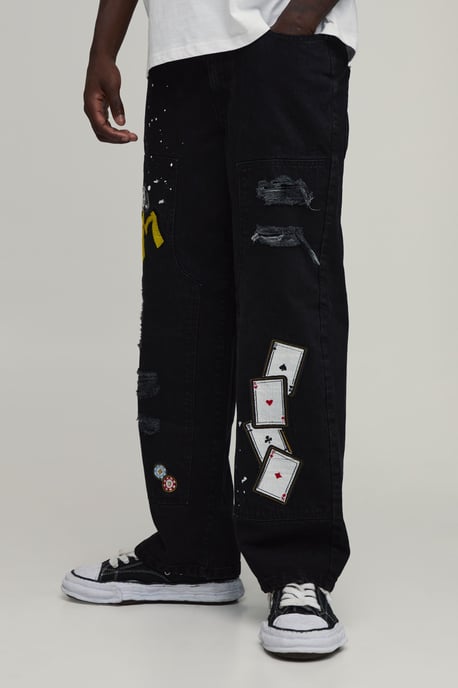 Casino Embroidered Ripped Carpenter Jeans - Image 1