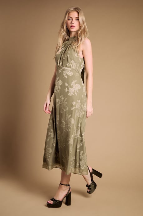 Melody Olive Satin Knotted Platform High Block Heel Sandals - Image 2