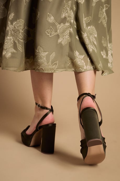 Melody Olive Satin Knotted Platform High Block Heel Sandals - Image 3
