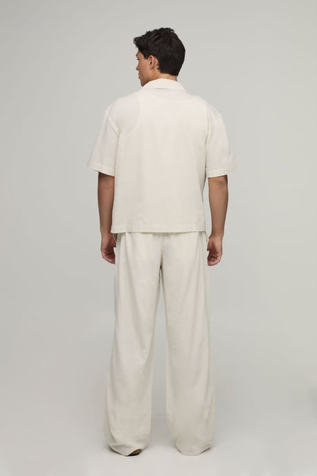 Wide Leg Linen Blend Embroidered Seam Trousers - Image 2