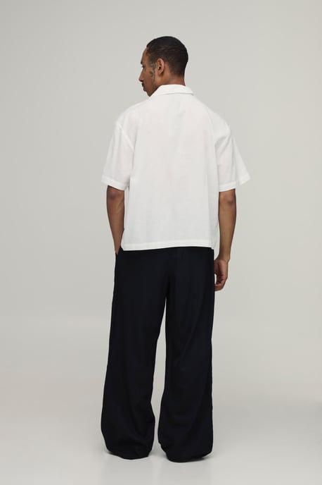 Wide Leg Linen Blend Embroidered Seam Trousers - Image 2