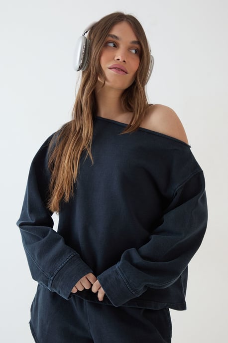 DSGN Studio Heavyweight Washed Off The Shoulder Oversized Sweatshirt - Image 1