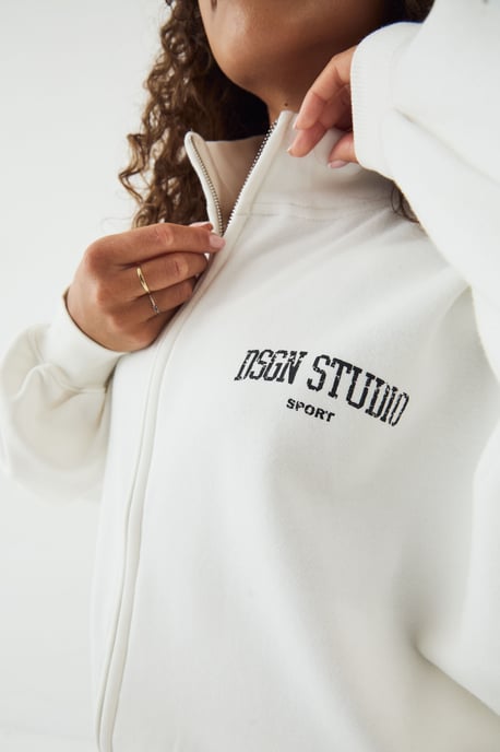 DSGN Studio Collegiate Printed Zip Through Funnel Neck Bomber Sweatshirt - Image 4